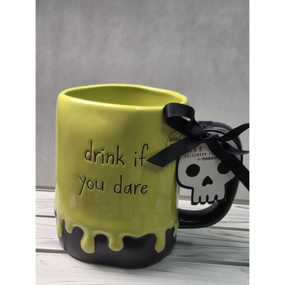 NWT Rae Dunn Green Slime "Drink If You Dare" Coffee Tea Halloween Mug